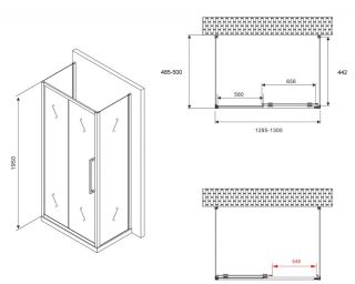 Душевой уголок ABBER Schwarzer Diamant AG30130H-S50-S50 130x50см хром